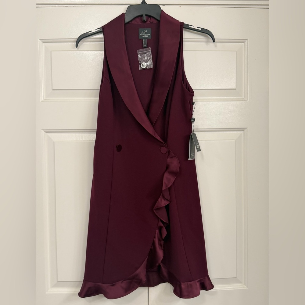 Adrianna Papell Burgundy Ruffle Cabernet Dress Size 8 - Picture 3 of 14
